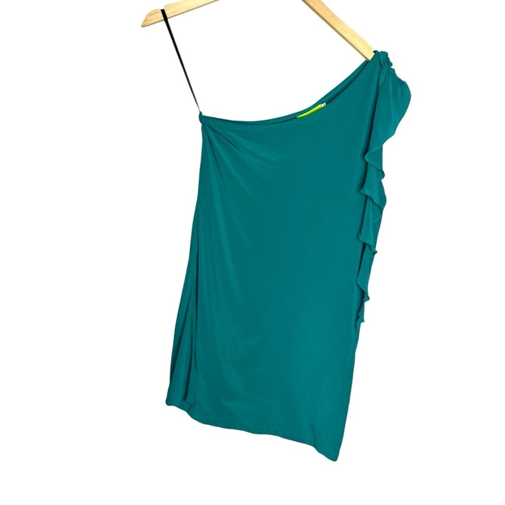 Leonard St 100% Silk Teal One-Shoulder Ruffle Blouse Top, size M
